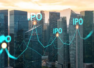 IPO signs with skyline behind
