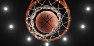 Basketball over a hoop