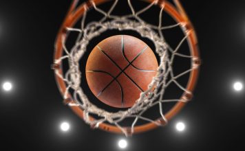 Basketball over a hoop