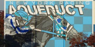 NY Aqueduct horse racing sign