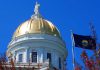 Vermont state capitol and flag