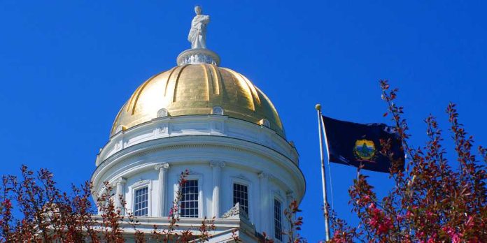 Vermont state capitol and flag