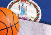 Basketball and the state flag of Virginia