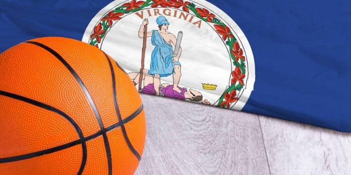 Basketball and the state flag of Virginia