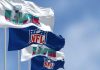 Alternating Super Bowl LVII and NFL flags