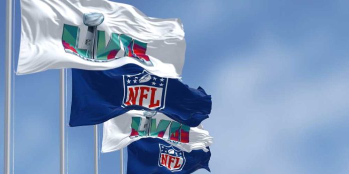 Alternating Super Bowl LVII and NFL flags