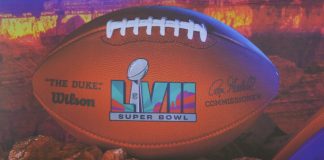 NFL football with Super Bowl LVII logo