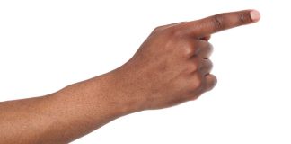 Finger pointing in an upward direction
