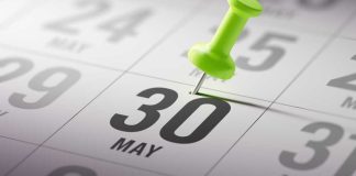 May 30 marked on the calendar with a pushpin