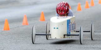 Sopa box derby running down the road