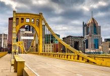Yellow bridge in Pittsburgh