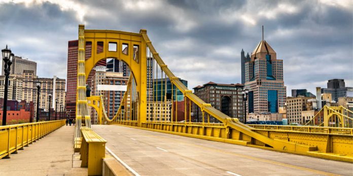 Yellow bridge in Pittsburgh