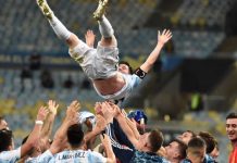 Lionel Messi lifted in air as Argentina win Copa America 2021