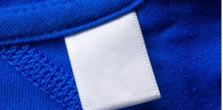 Blank white label inside a blue shirt