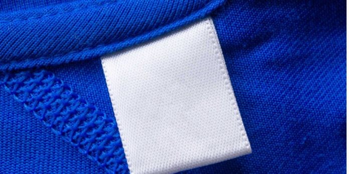 Blank white label inside a blue shirt