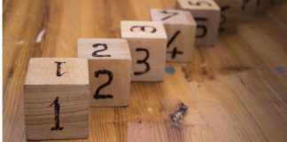 Numbered wooden blocks organized in ascending order