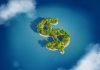 Money shaped island in the ocean