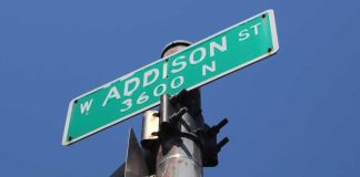Addison Street sign in Wrigleyville