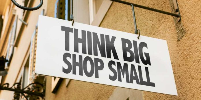 Think big shop small sign