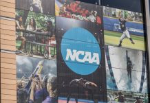 NCAA mural featuring athletes