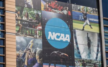NCAA mural featuring athletes