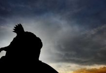 Silhouette of a king on a mountain top