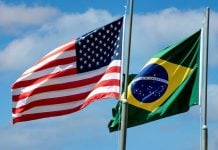 US and Brazil flags flying
