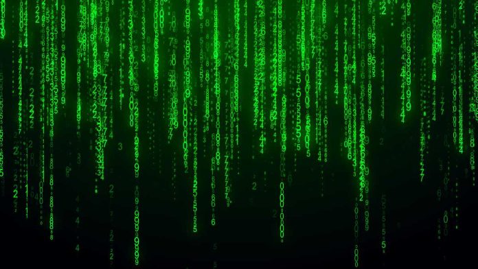 Matrix binary code and green font