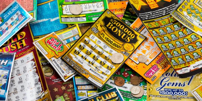 The image shows a montage of scratchcards