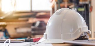 White construction helmet