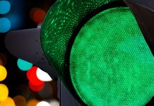 Close up of a green traffic light