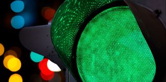 Close up of a green traffic light