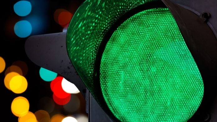 Close up of a green traffic light