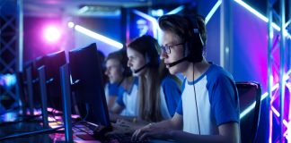 A group of people play games online