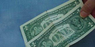 Two one dollar bills