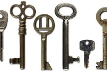 Six vintage keys
