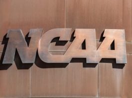 NCAA logo as the organization discusses a prop ban in Indiana.