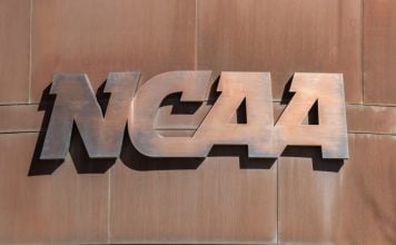 NCAA logo as the organization discusses a prop ban in Indiana.