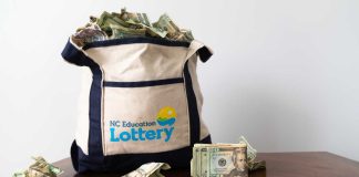 Tote bag with North Carolina Lottery logo