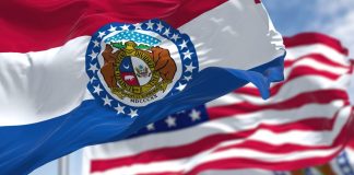The state flag of Missouri, where sportsbooks are starting to queue up for licenses