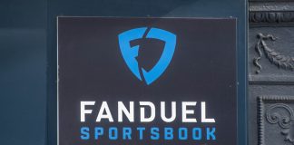 The logo of FanDuel Sportsbook in Chicago, where the sportsbook will begin charging customers 50 cents per bet placed