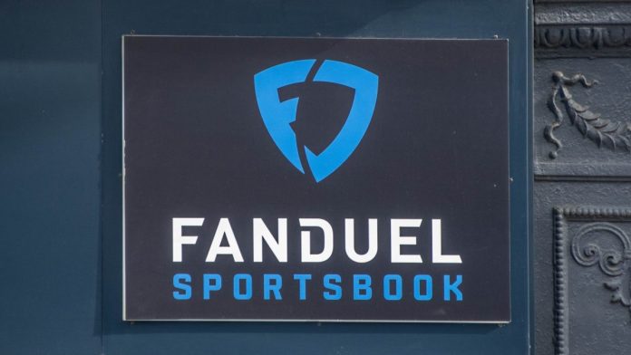 The logo of FanDuel Sportsbook in Chicago, where the sportsbook will begin charging customers 50 cents per bet placed