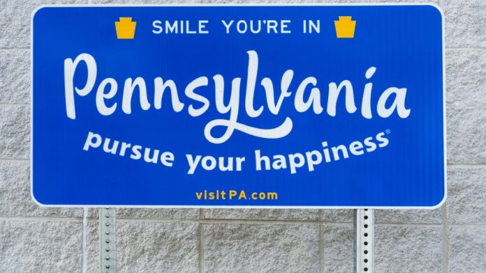 A welcome to Pennsylvania sign is displayed as Greentube enters the state for the very first time.