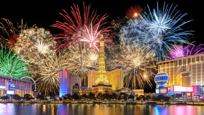 Fireworks over Las Vegas, evoking a Nevada celebration like the one Kalshi is touting