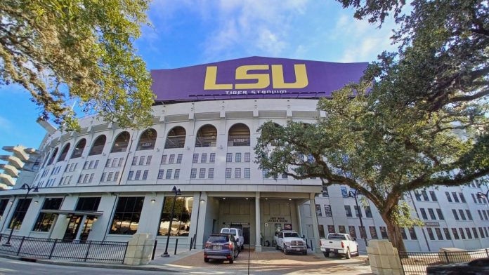 LSU's football stadium awaits a game as the state is raising its tax on sports betting to support college athletic departments in Louisiana.