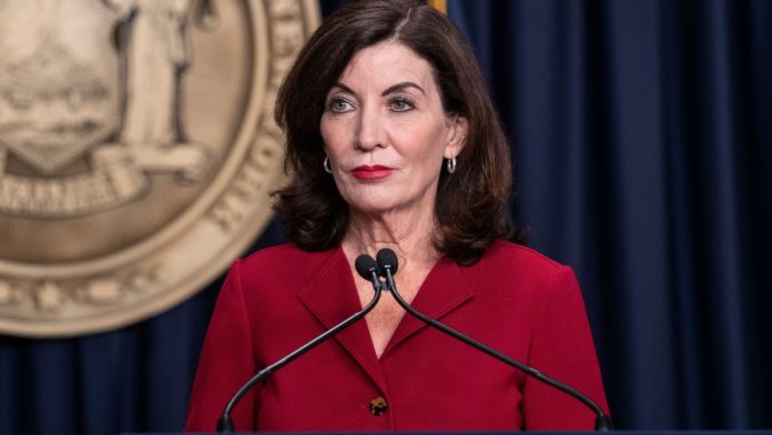 New York Gov. Kathy Hochul speaks as a bill to ban online sweepstakes awaits her signature.