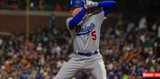 Los Angeles Dodger play gets ready for a swing as the team lands a partnership with PrizePicks.