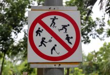 Sign prohibiting several types of sports