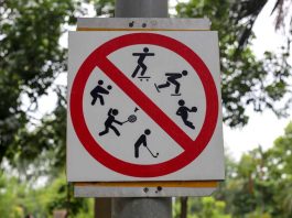Sign prohibiting several types of sports