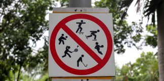 Sign prohibiting several types of sports